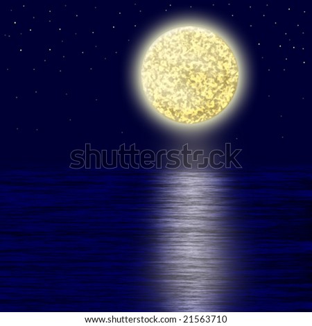 Moonlight.Moon and sea.Night.