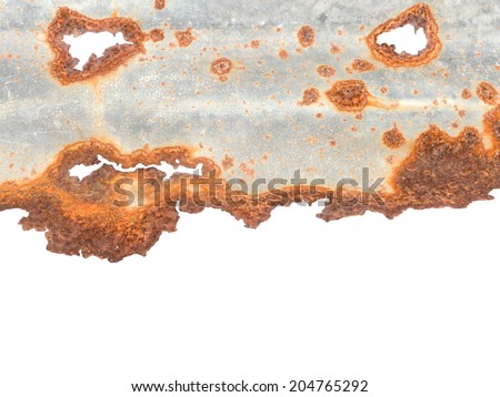 Rusty galvanized iron  texture isolated on white background,grunge style