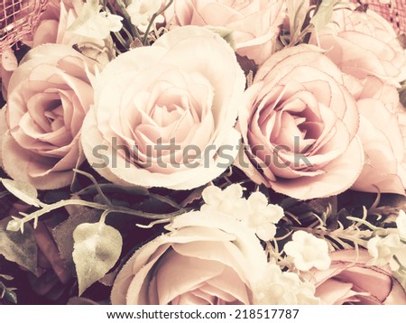 Close up bouquet of fabric rose flower with retro filter effect