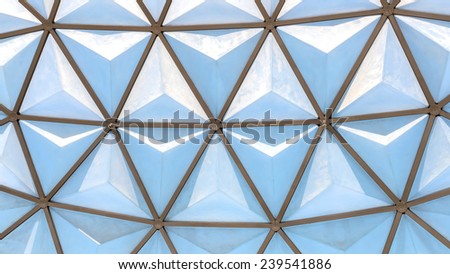 Geometric pattern of glass roof dome with steel