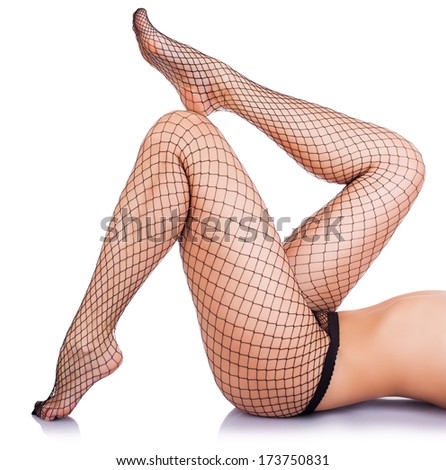 colorful stockings on sexy woman legs isolated on white