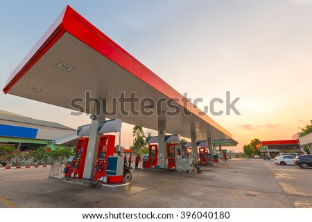 Gas station at sunset.
