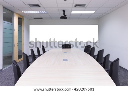 Interior conference room, meeting room, boardroom, Classroom, Office, with white projector board.