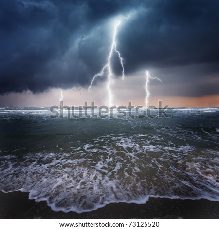 Storm, thunder on the ocean