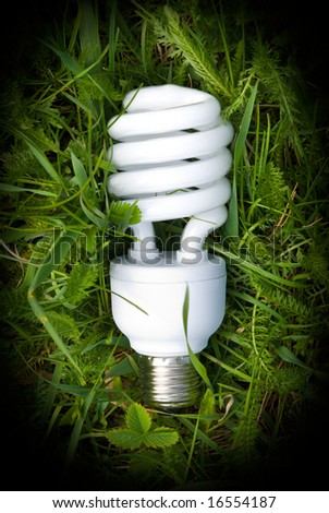 energy saving light bulb on grass with an environmental theme