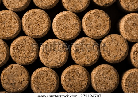 Wine corks background, top view.