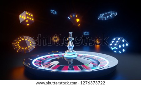 Casino Gambling Concept With Futuristic Neon Lights - 3D Illustration