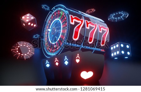 Casino Gambling Concept With Futuristic Neon Lights - 3D Illustration