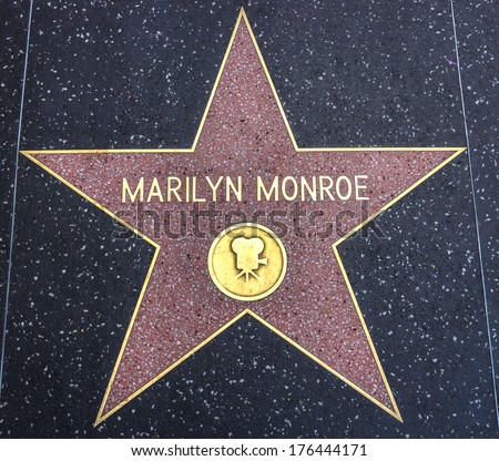 HOLLYWOOD,CA - DECEMBER 19, 2013: : Marilyn Monroe\'s star on Hollywood Walk of Fame. This star is located on Hollywood Blvd. and is one of 2400 celebrity stars.