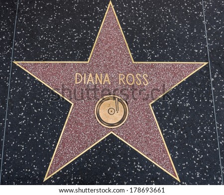HOLLYWOOD,CA - DECEMBER 19, 2013: Diana Ross\'s star on Hollywood Walk of Fame. This star is located on Hollywood Blvd. and is one of 2400 celebrity stars.