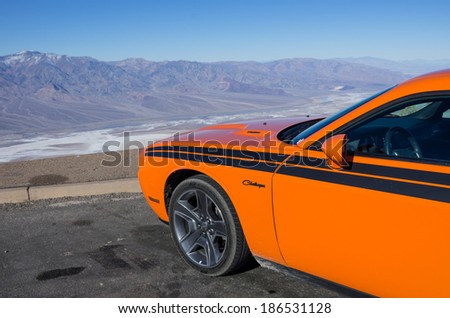 Death valley,CA, December 12,2013. The new Dodge challenger.The third, and current generation, was introduced in 2008 as a rival to the evolved fifth generation Mustang and the fifth generation Camaro