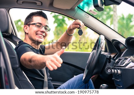 happy man in his car