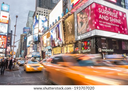 NEW YORK - DECEMBER 22, 2013: traffic in Times Square,New York..Times Square is a symbol of New York City and the United States