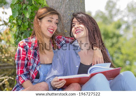 girls studying in the nature