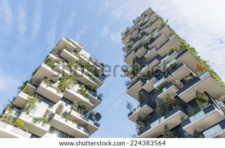 Milan, porta nuova, IT. november 17 2014. Vertical forest buildings.It's called like this because each tower will house trees between 3 and 6 meters which will help mitigate smog and produce oxygen