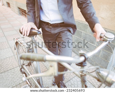 business man going to work on his bicycle. concept about healthy lifestyle