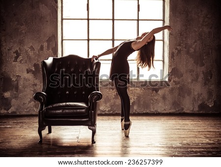 Young ballet dancer - Harmonious silhouette of pretty woman posing in studio