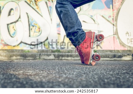 stop move on the skates. concept about leisure and fun. Skater boy performing special move