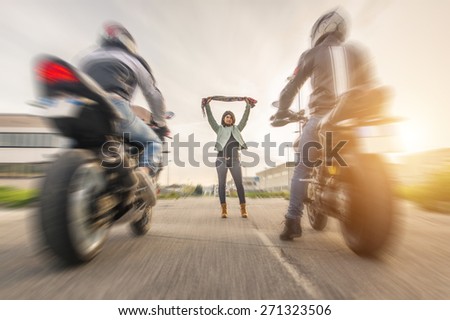 motorcycle illegal race on the street. concept about transportation, challenge, and people