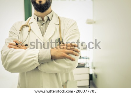 doctor close up in the medical studio. concept about health care, professions and people