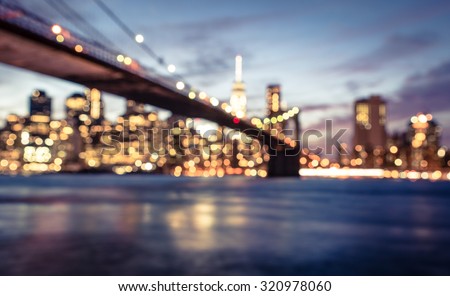 New York city blurred image from the Brooklyn bridge. artistic view of New york