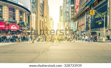 New york, Time square. 27th September, 2015. Times Square is a major commercial intersection and neighborhood in Midtown Manhattan, at the junction of Broadway and Seventh Avenue