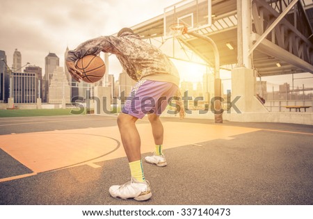 Basketball player training on the court. concept about basketball and sport