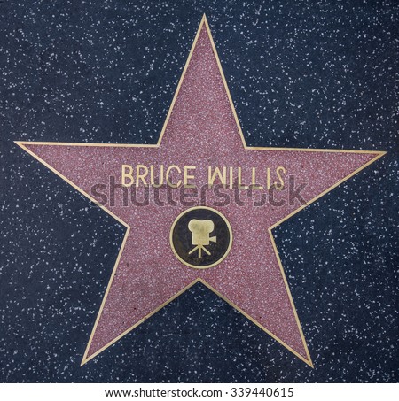 HOLLYWOOD,CA - OCTOBER 8, 2015: Bruce Willis star on Hollywood Walk of Fame in Hollywood, California. This star is located on Hollywood Blvd. and is one of 2400 celebrity stars.