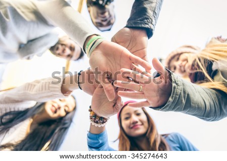 Group of people supporting each others. Concept about team work and friendship