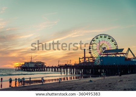 Santa Monica pier at sunset, Los Angeles