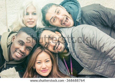 Group of friends faces composition. Simple portrait concept with people of different ethnicity