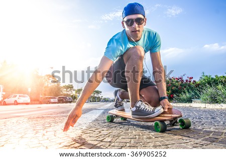 Cool skater doing a stunt on his skateboard