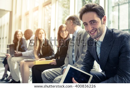 Row of business people waiting for an interview. Concept about business and professions