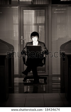 The young man work on the computer