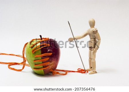 Forced relationships Half of rope sewn together two apples