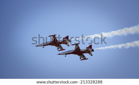100th anniversary of the Turkish Air Force at the Cigli Air Base, Izmir. 5 june 2011 Turk yildizlari, turkish pilots are showing their abilities in mid air on a demonstration flight.