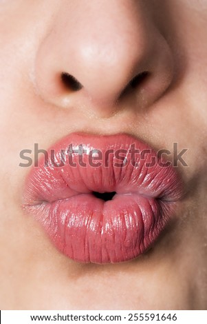 Kissing lips macro shot.