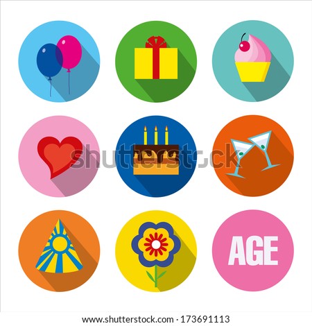 Colorful vector set of birthday/holiday/party symbols. Can be used as a greeting card or etc.