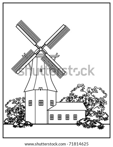 Black-white line-art illustration of the wind mill.