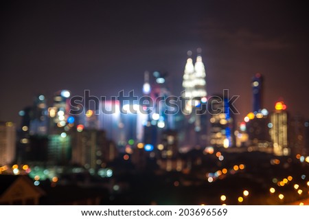 Blurred lights of Kuala Lumpur skyline, circle shape bokeh