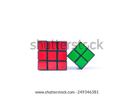 SELANGOR, MALAYSIA - FEBRUARY 2nd, 2015:Rubik\'s Cube on a white background. Rubik\'s Cube invented by a Hungarian architect Erno Rubik in 1974.