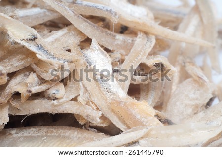 dried anchovies, malaysian food isolated on white background
