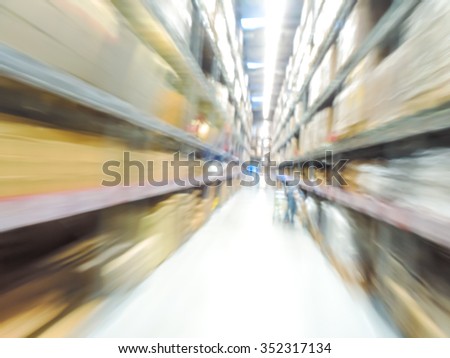 Blurred Background Image of Shelf in Warehouse or Storehouse