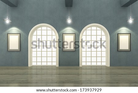 Empty room,Interior,Windows,Blank poster,Vintage