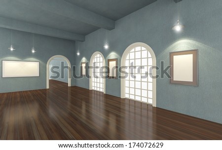 Empty room,Interior,Exhibition,Windows,Blank poster,Vintage ,Lighting,Concrete wall