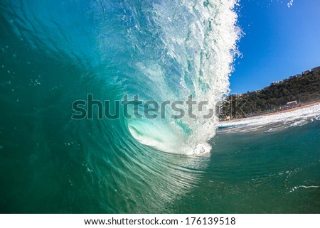 Wave Swimming Hollow Crashing  Ocean wave crashing onto shallow shoreline reefs, a swimming angle of water power