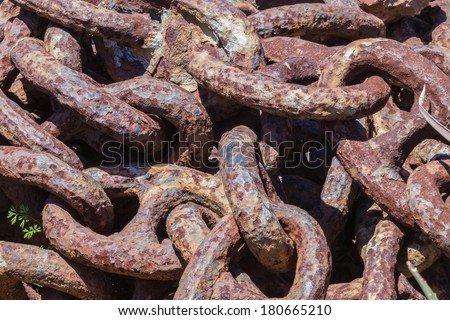 Rusty Chain Links Old rusty metal chain links for anchor on old ships in bygone era.
