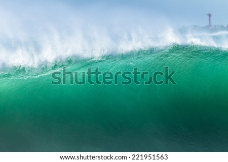 Ocean Wave  Ocean wave large hollow crashing breaking closeup detail of water power