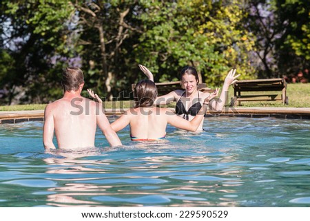 Teen Boy Girls Swim Pool Hangout Teenagers girls boy swim pool hangout summers day home talk laugh playtime