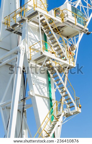 Crane Steps Cabin Crane steps into operator cabin of heavy duty machine  lifting rigging equipment or cargo